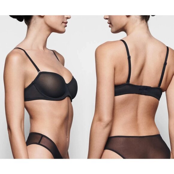 New! Skims Ultrafine Mesh Strapless Bra in Onyx Black NWT 3680 - Picture 1 of 9